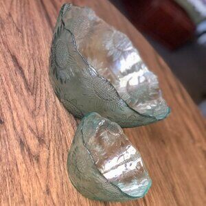 Vintage Sunflower Blue/Green Chip & Dip Glass Bowl Set